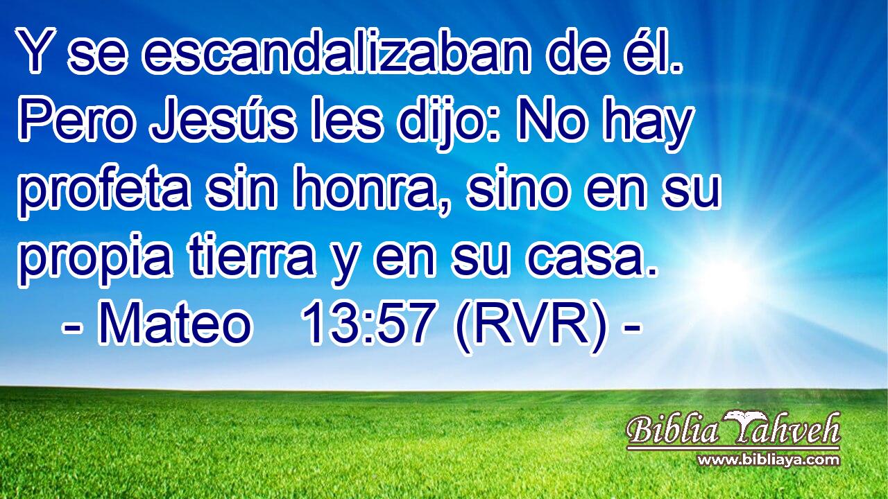 Y se escandalizaban de él. Pero Jesús les dijo: No hay profeta sin honra, sino en su propia tierra y en su casa.