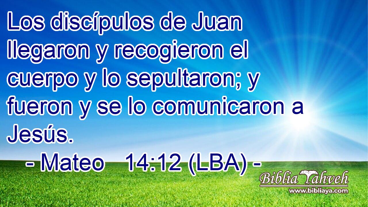 Los discípulos de Juan llegaron y recogieron el cuerpo y lo sepultaron; y fueron y se lo comunicaron a Jesús.