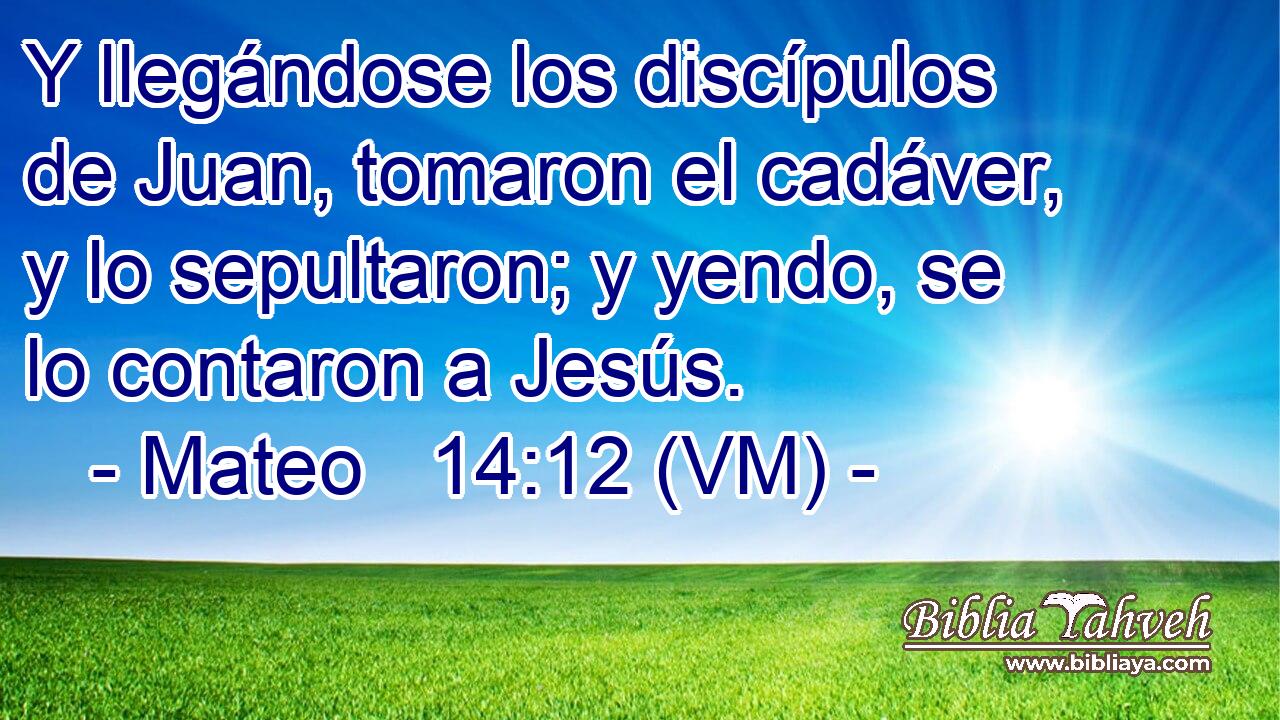  Y llegándose los discípulos de Juan, tomaron el cadáver, y lo sepultaron; y yendo, se lo contaron a Jesús. 