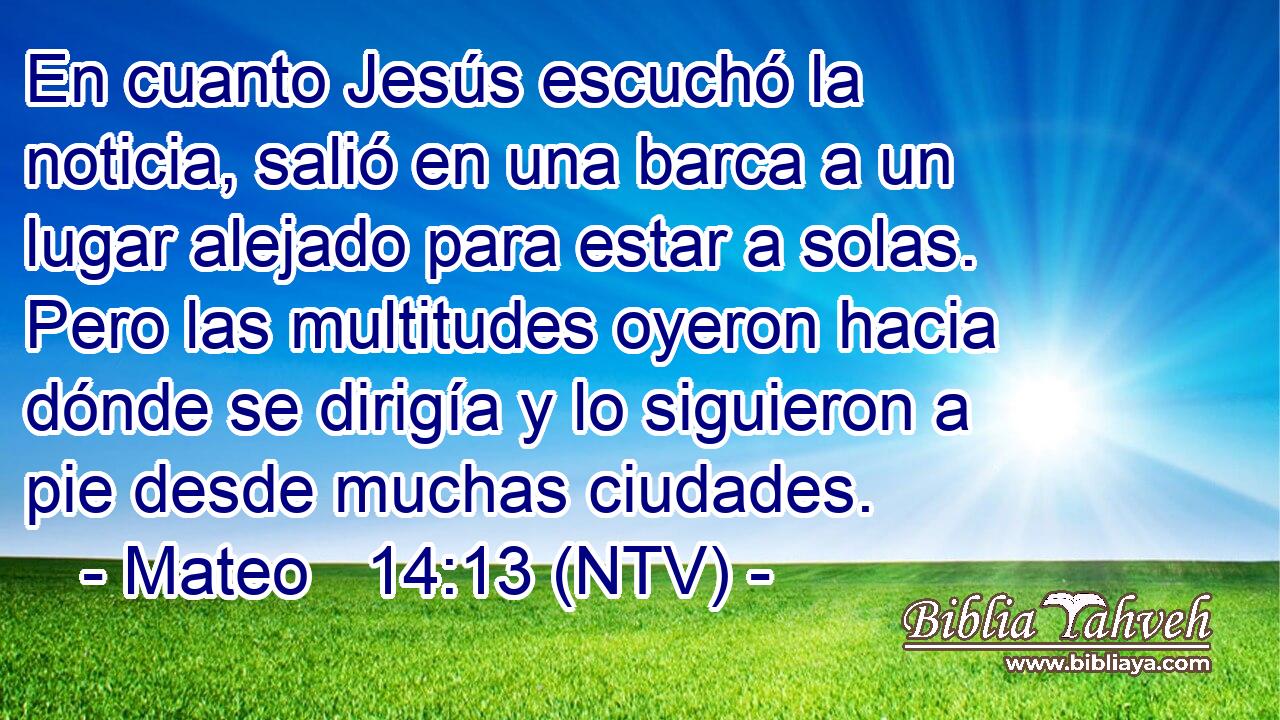 En cuanto Jesús escuchó la noticia, salió en una barca a un lugar alejado para estar a solas. Pero las multitudes oyeron hacia dónde se dirigía y lo siguieron a pie desde muchas ciudades.