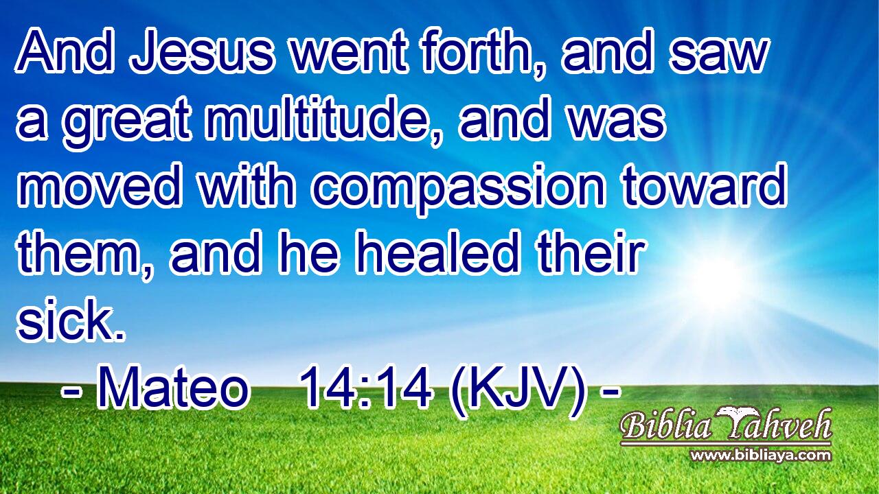 And Jesus went forth, and saw a great multitude, and was moved with compassion toward them, and he healed their sick.