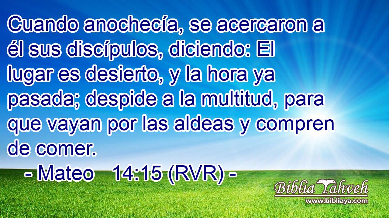 Cuando anochecía, se acercaron a él sus discípulos, diciendo: El lugar es desierto, y la hora ya pasada; despide a la multitud, para que vayan por las aldeas y compren de comer.