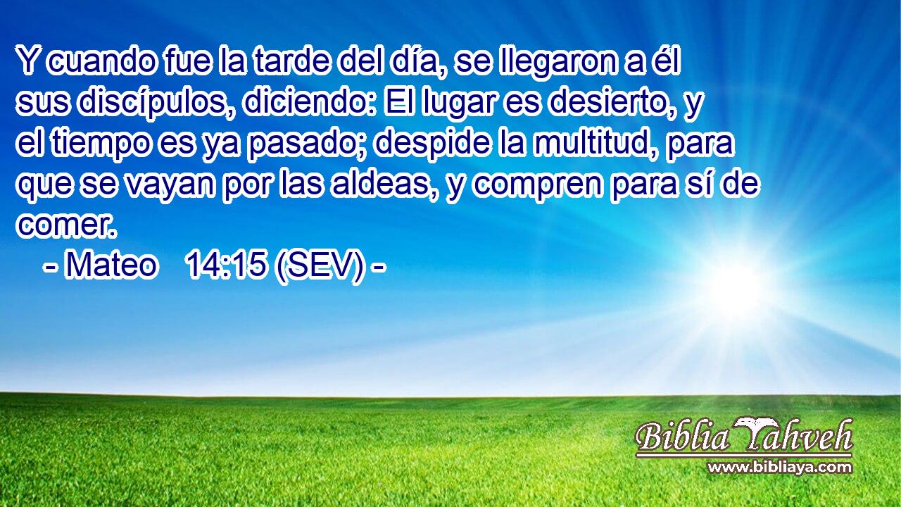 Y cuando fue la tarde del día, se llegaron a él sus discípulos, diciendo: El lugar es desierto, y el tiempo es ya pasado; despide la multitud, para que se vayan por las aldeas, y compren para sí de comer.