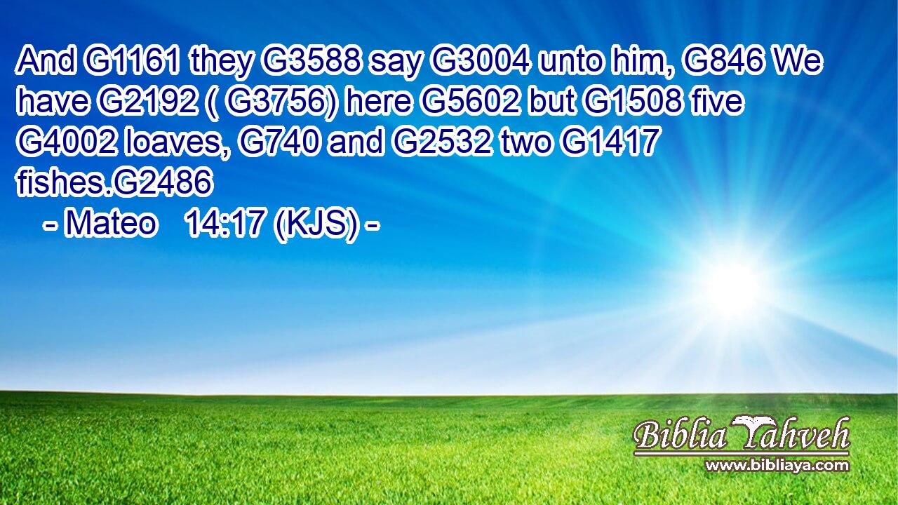 And G1161 they G3588 say G3004 unto him, G846 We have G2192 ( G3756) here G5602 but G1508 five G4002 loaves, G740 and G2532 two G1417 fishes.G2486
