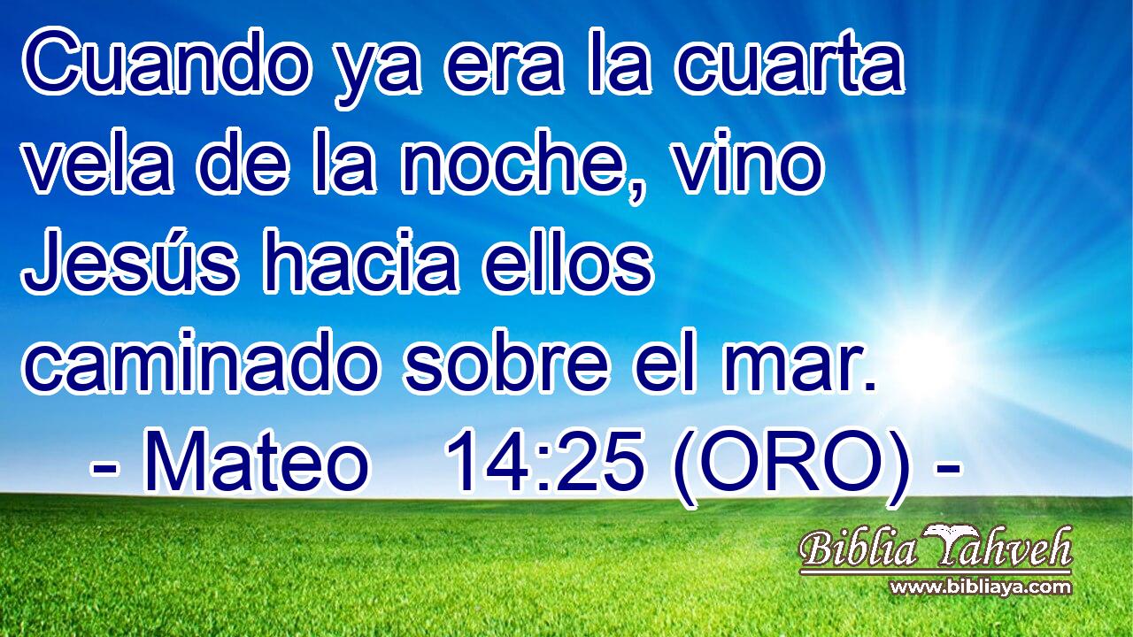  Cuando ya era la cuarta vela de la noche, vino Jesús hacia ellos caminado sobre el mar. 