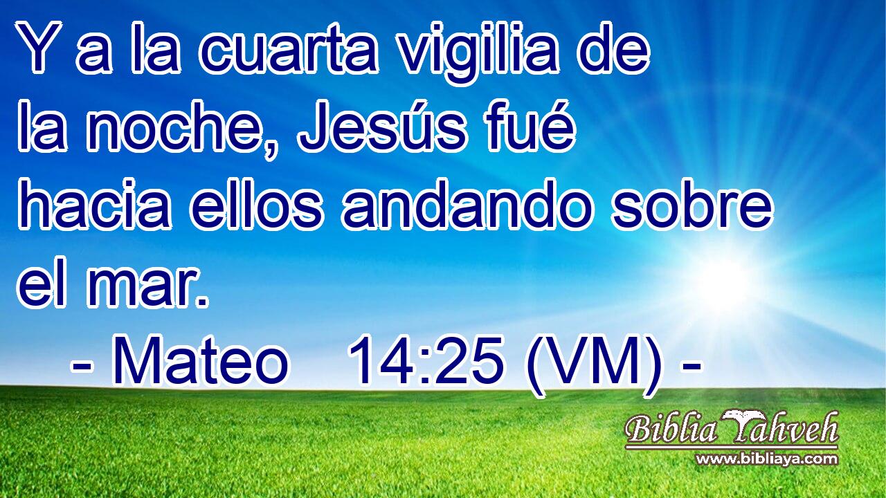  Y a la cuarta vigilia de la noche, Jesús fué hacia ellos andando sobre el mar. 