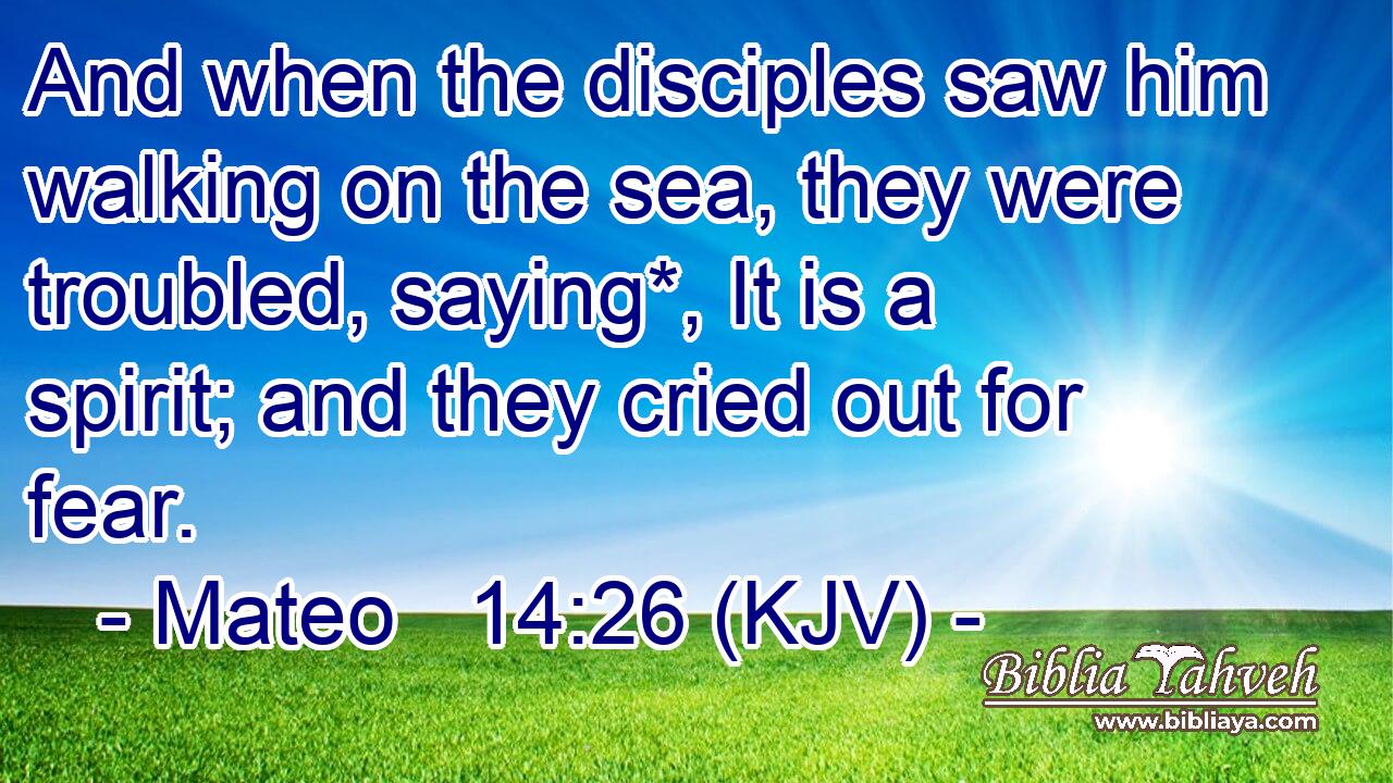 And when the disciples saw him walking on the sea, they were troubled, saying*, It is a spirit; and they cried out for fear.