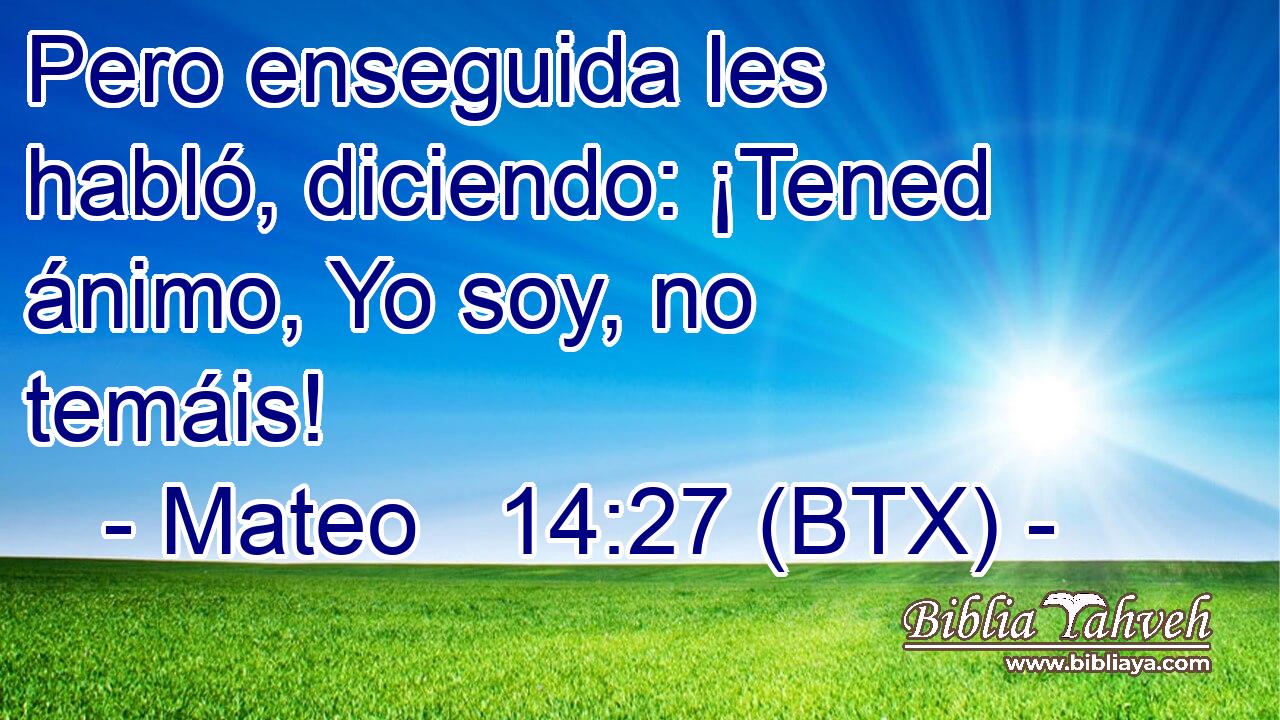Pero enseguida les habló, diciendo: ¡Tened ánimo, Yo soy, no temáis!