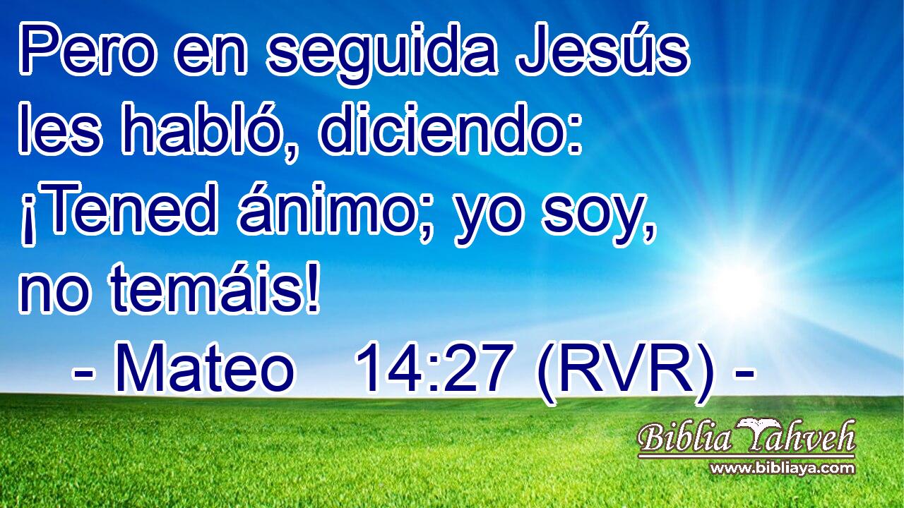 Pero en seguida Jesús les habló, diciendo: ¡Tened ánimo; yo soy, no temáis!