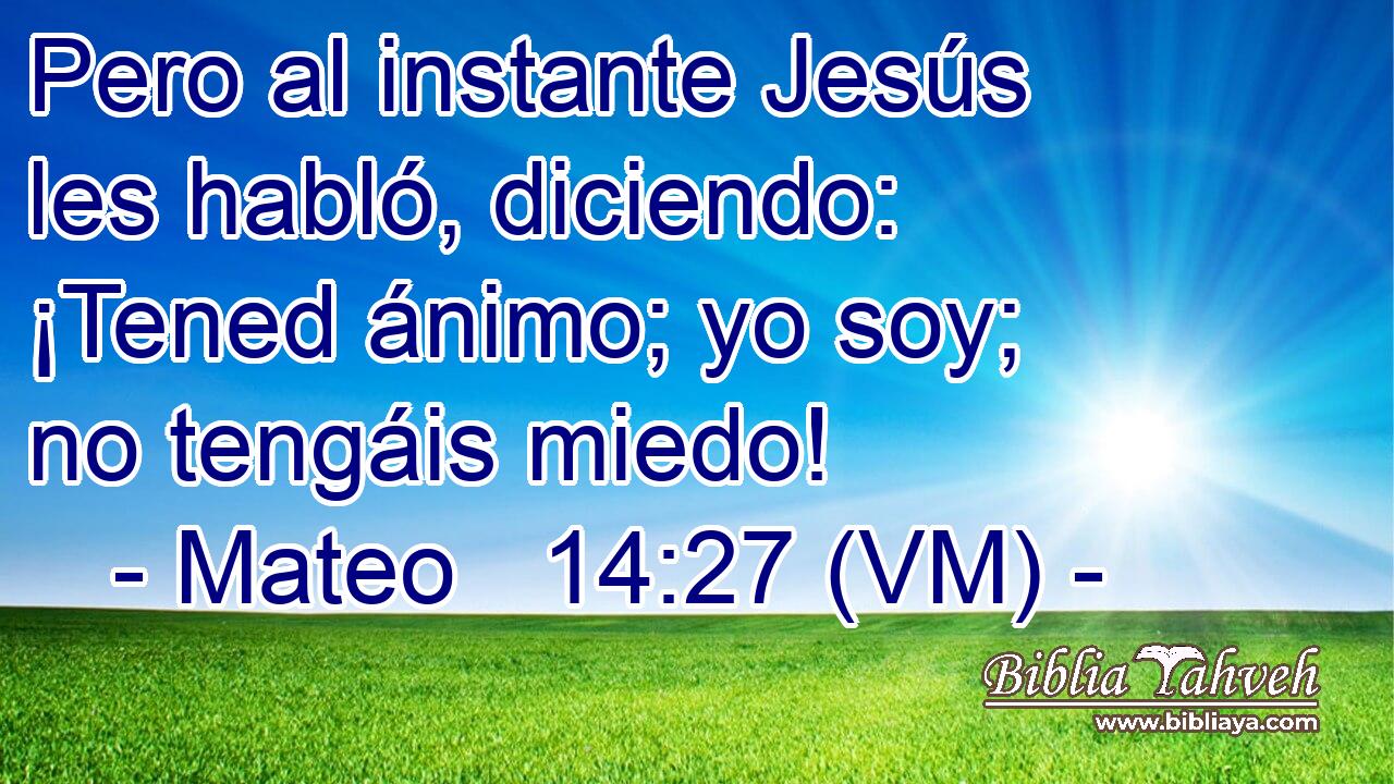  Pero al instante Jesús les habló, diciendo: ¡Tened ánimo; yo soy; no tengáis miedo! 