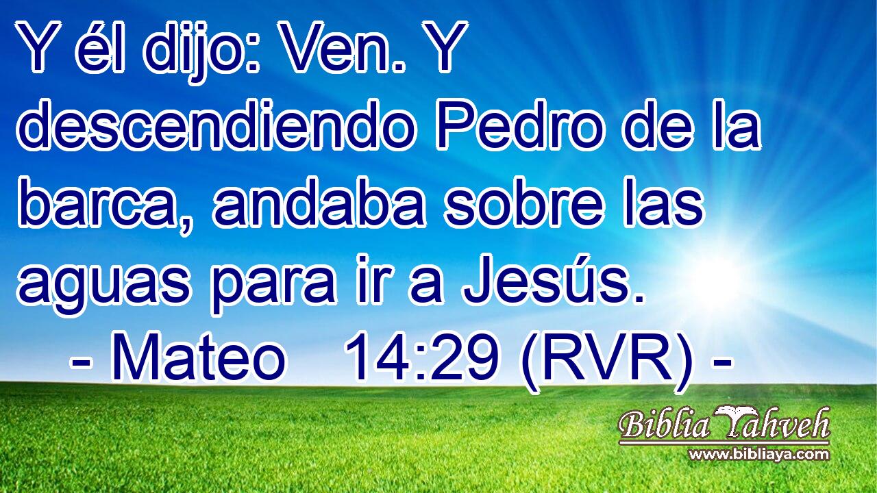 Y él dijo: Ven. Y descendiendo Pedro de la barca, andaba sobre las aguas para ir a Jesús.