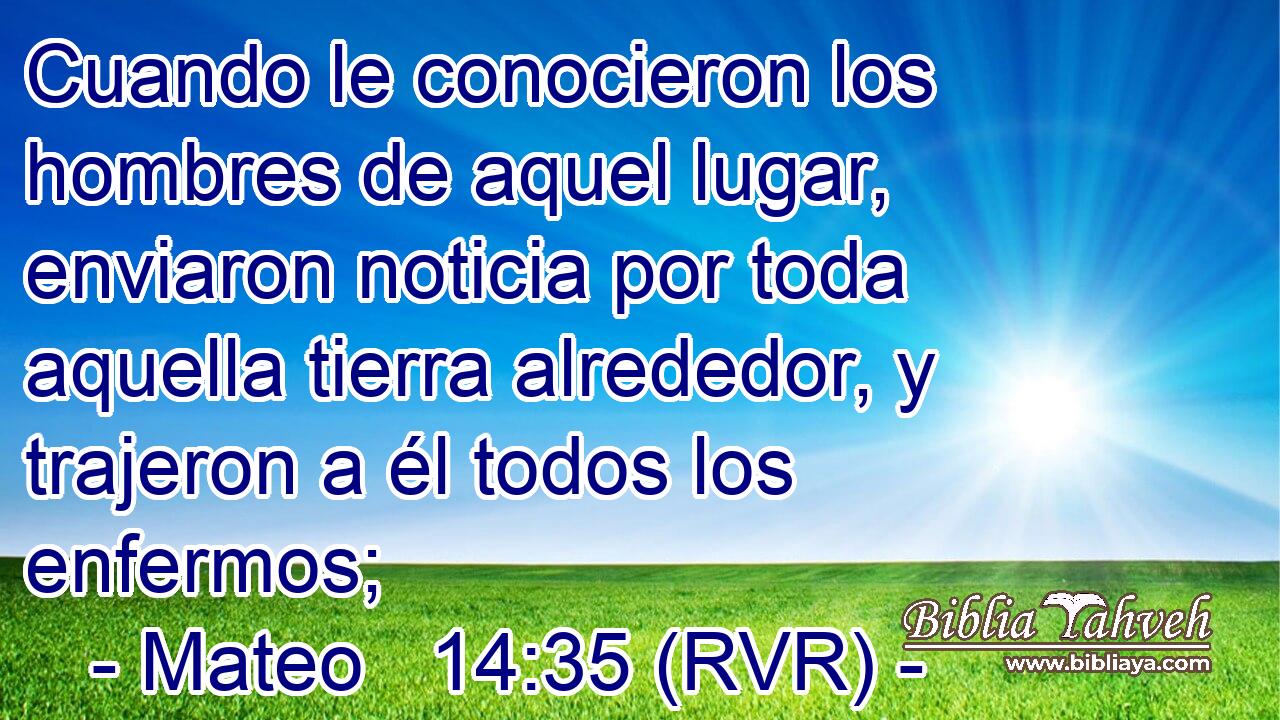Cuando le conocieron los hombres de aquel lugar, enviaron noticia por toda aquella tierra alrededor, y trajeron a él todos los enfermos;