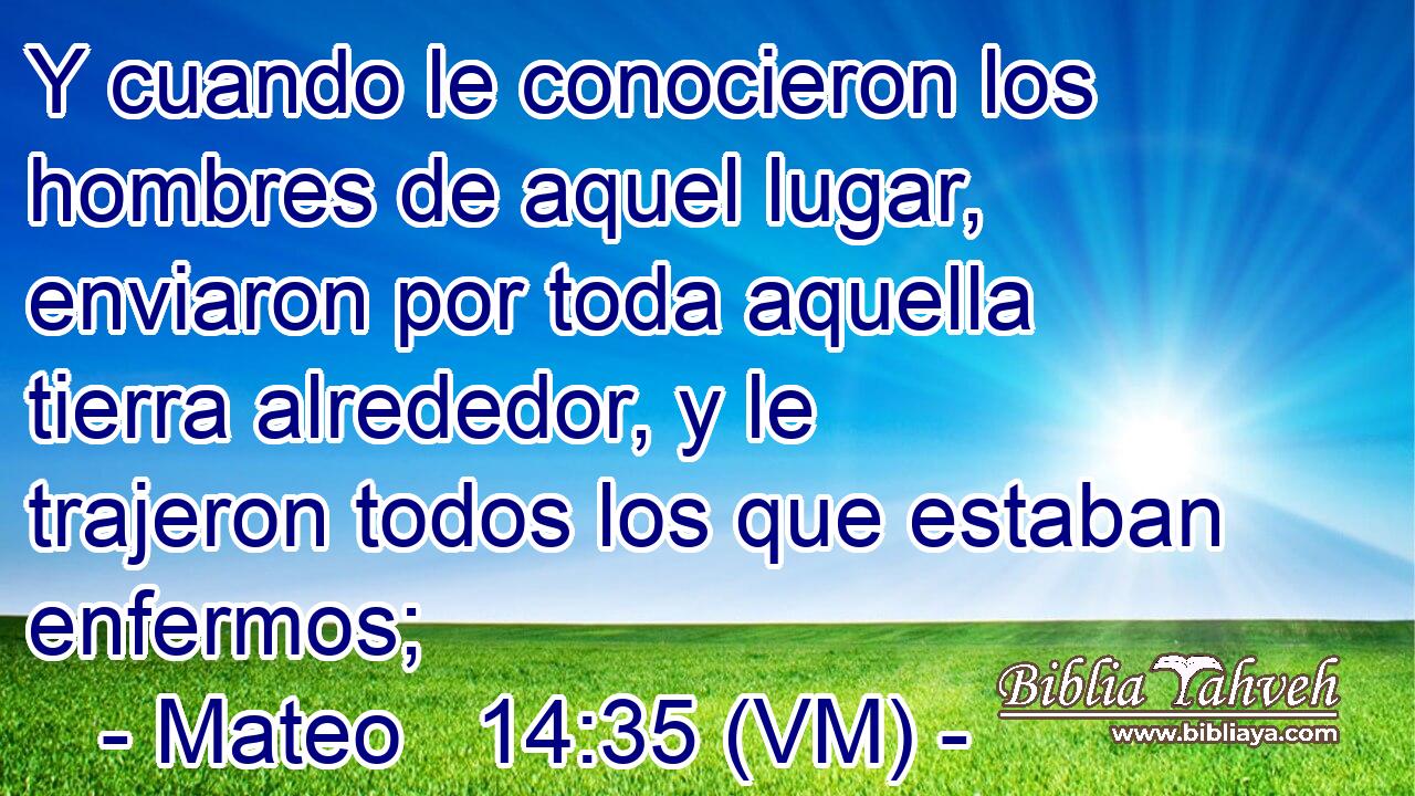  Y cuando le conocieron los hombres de aquel lugar, enviaron por toda aquella tierra alrededor, y le trajeron todos los que estaban enfermos; 