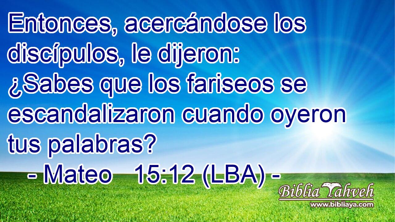 Entonces, acercándose los discípulos, le dijeron: ¿Sabes que los fariseos se escandalizaron cuando oyeron tus palabras?
