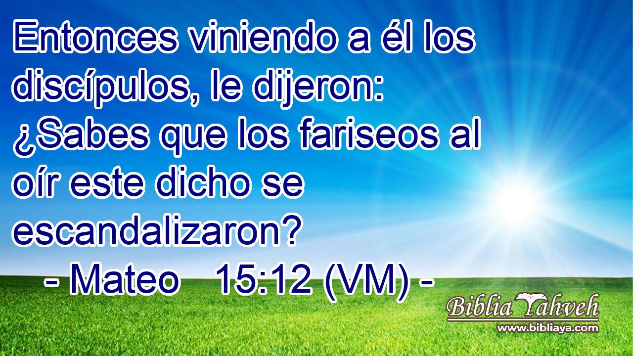  Entonces viniendo a él los discípulos, le dijeron: ¿Sabes que los fariseos al oír este dicho se escandalizaron? 