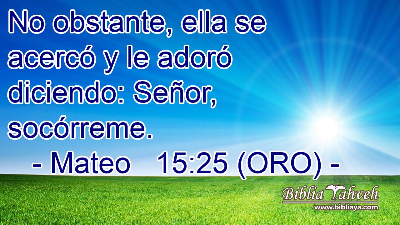  No obstante, ella se acercó y le adoró diciendo: Señor, socórreme. 