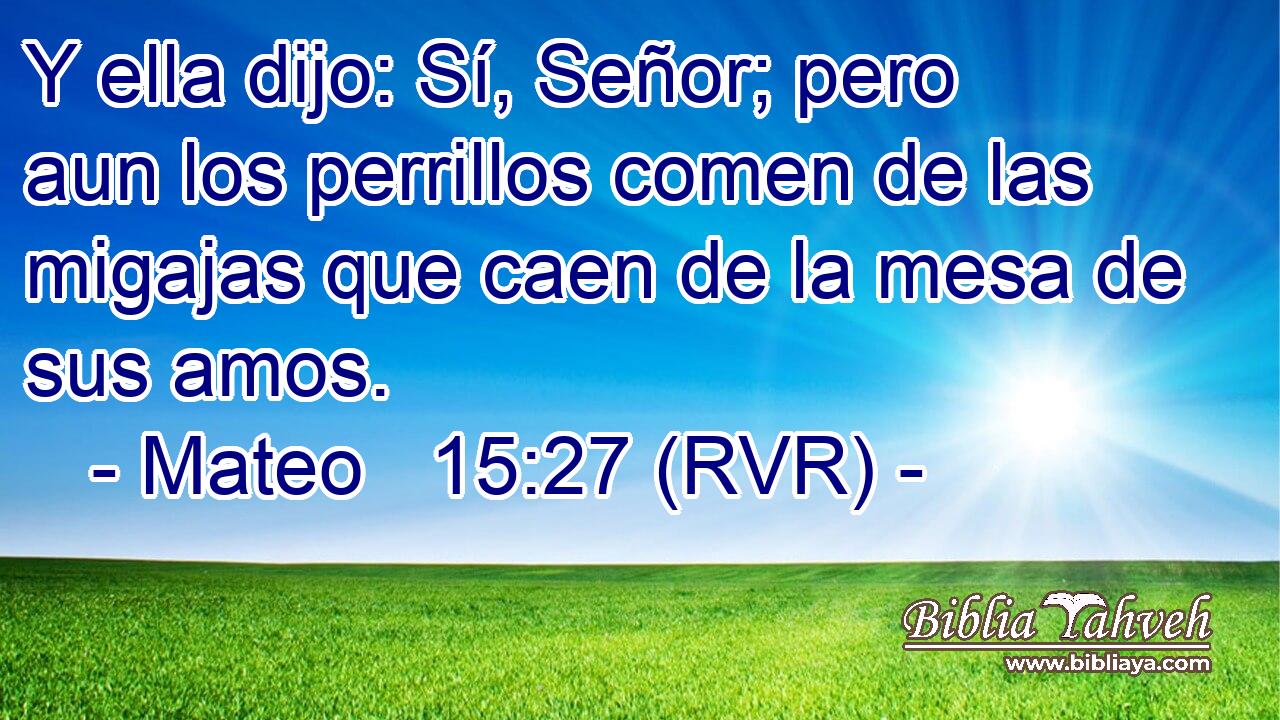 Y ella dijo: Sí, Señor; pero aun los perrillos comen de las migajas que caen de la mesa de sus amos.