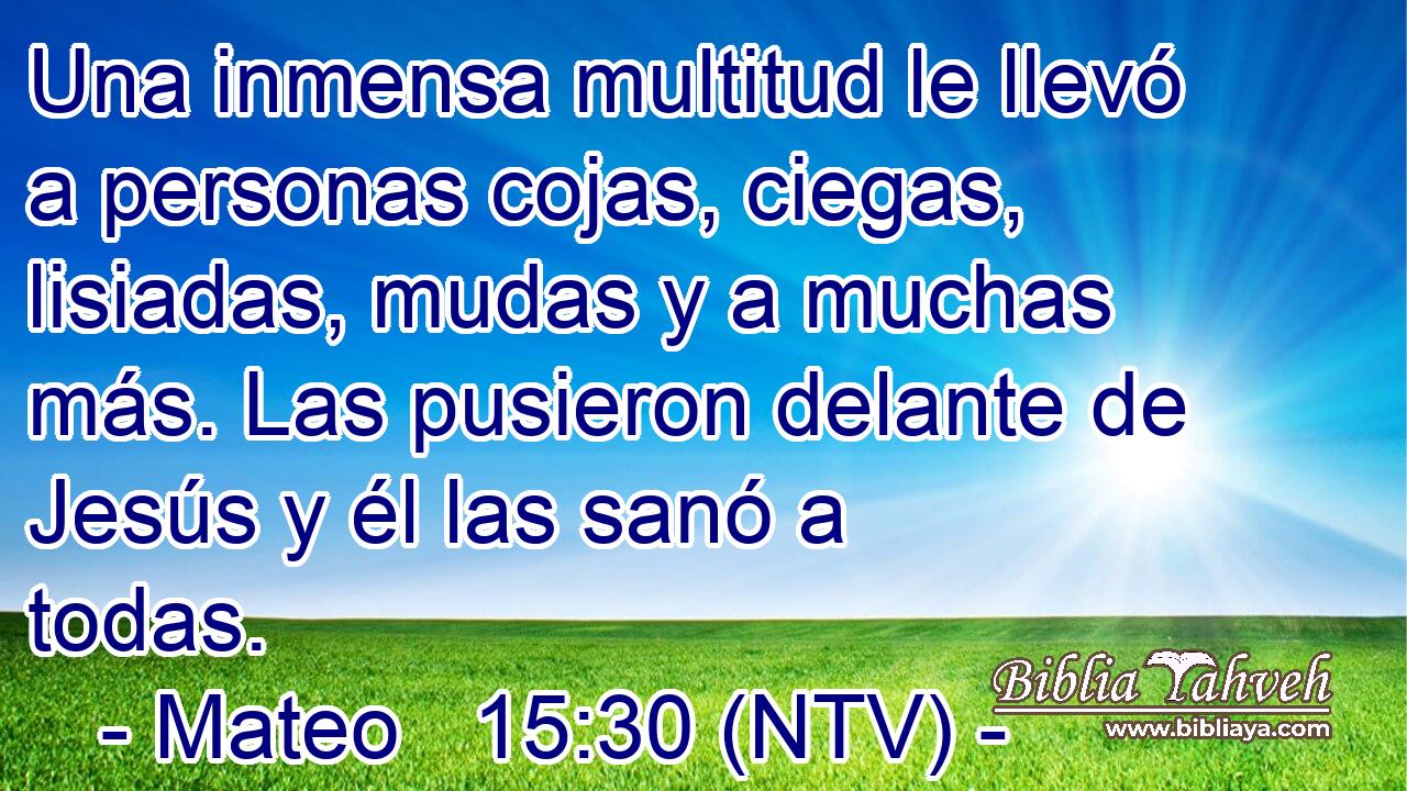 Una inmensa multitud le llevó a personas cojas, ciegas, lisiadas, mudas y a muchas más. Las pusieron delante de Jesús y él las sanó a todas.