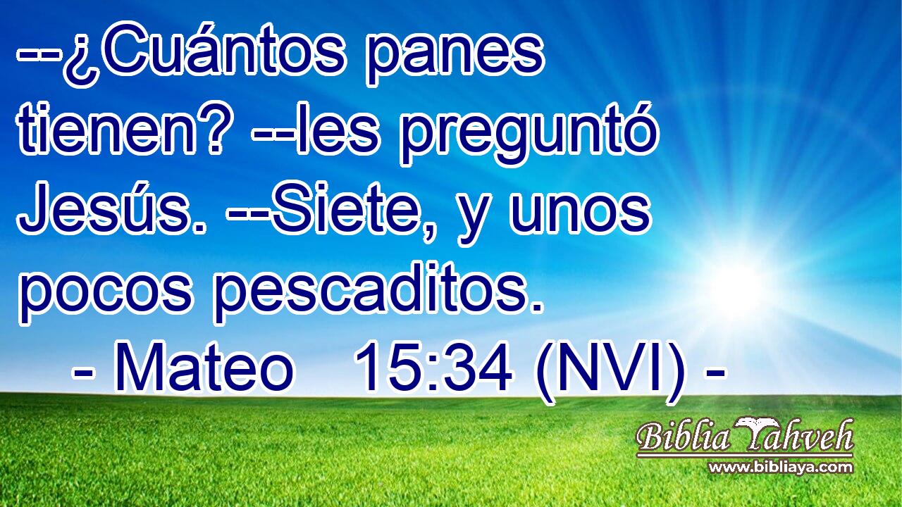  --¿Cuántos panes tienen? --les preguntó Jesús. --Siete, y unos pocos pescaditos. 