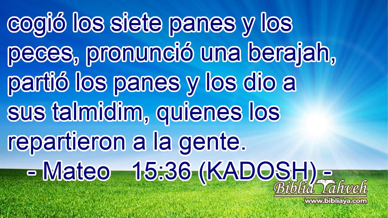  cogió los siete panes y los peces, pronunció una berajah, partió los panes y los dio a sus talmidim, quienes los repartieron a la gente. 