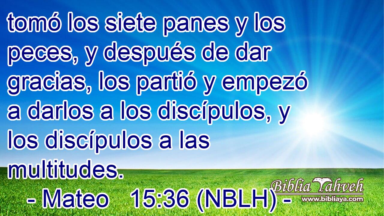  tomó los siete panes y los peces, y después de dar gracias, los partió y empezó a darlos a los discípulos, y los discípulos a las multitudes. 