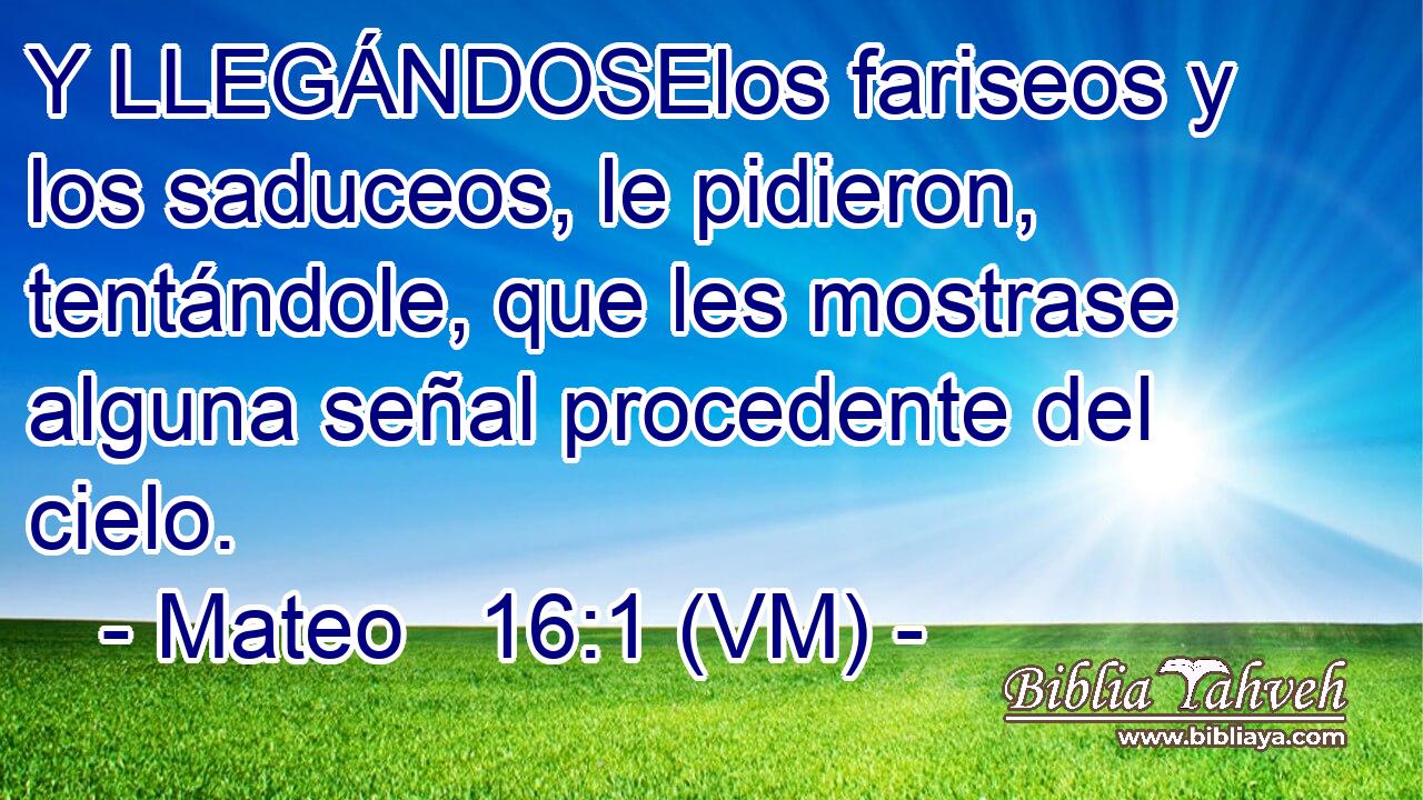  Y LLEGÁNDOSElos fariseos y los saduceos, le pidieron, tentándole, que les mostrase alguna señal procedente del cielo. 