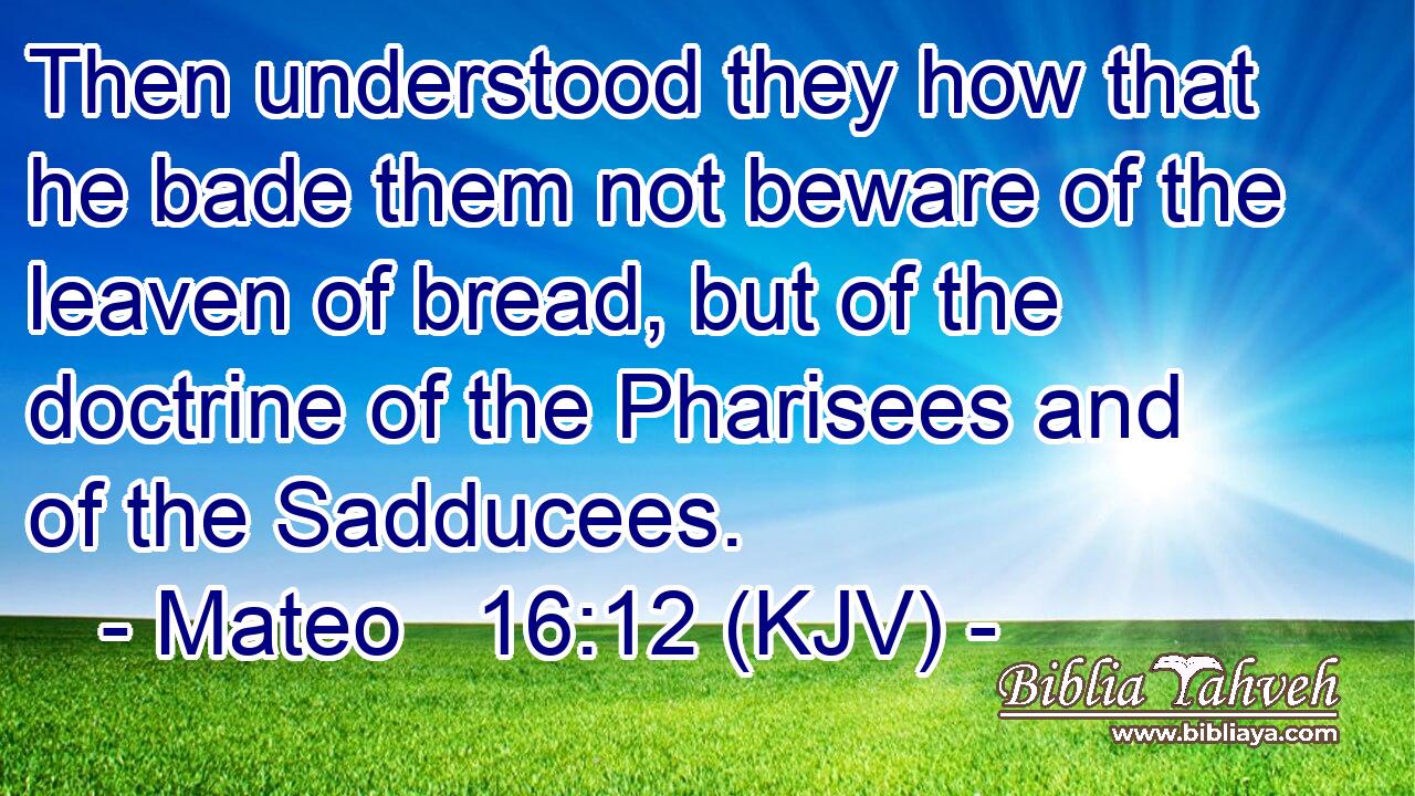 Then understood they how that he bade them not beware of the leaven of bread, but of the doctrine of the Pharisees and of the Sadducees.