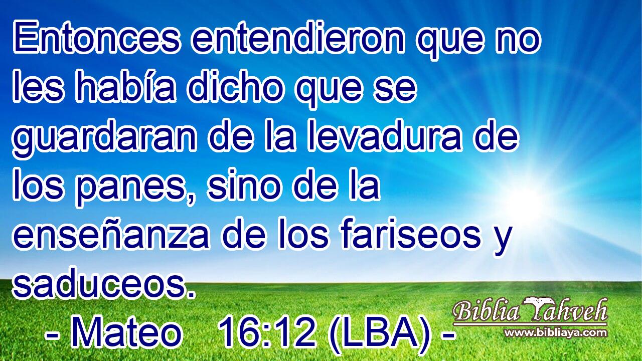 Entonces entendieron que no les había dicho que se guardaran de la levadura de los panes, sino de la enseñanza de los fariseos y saduceos.