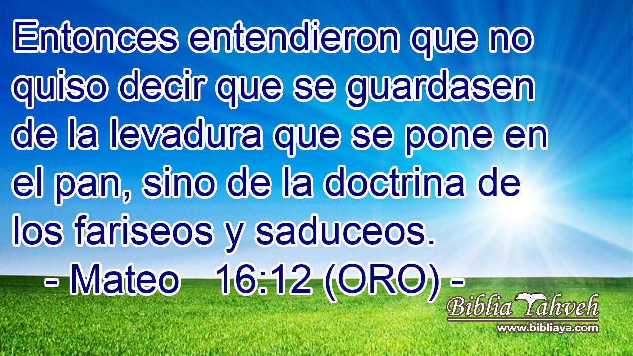  Entonces entendieron que no quiso decir que se guardasen de la levadura que se pone en el pan, sino de la doctrina de los fariseos y saduceos.
