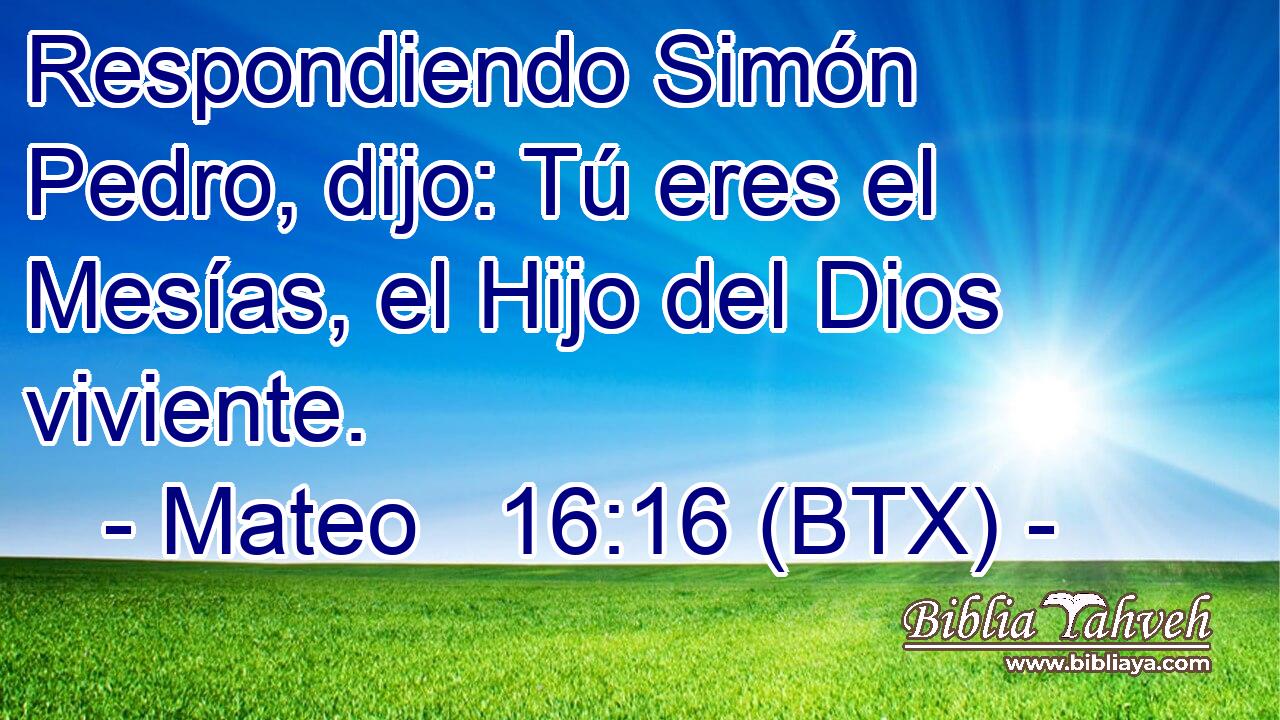 Respondiendo Simón Pedro, dijo: Tú eres el Mesías, el Hijo del Dios viviente.