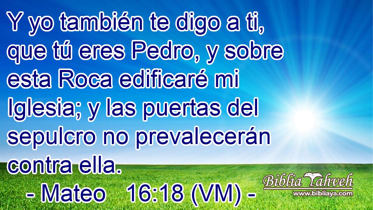  Y yo también te digo a ti, que tú eres Pedro, y sobre esta Roca edificaré mi Iglesia; y las puertas del sepulcro no prevalecerán contra ella. 
