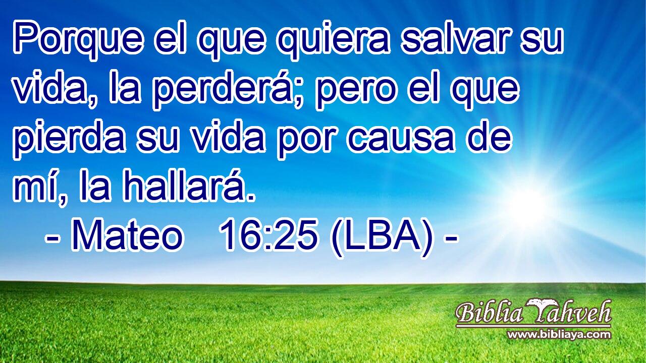 Porque el que quiera salvar su vida, la perderá; pero el que pierda su vida por causa de mí, la hallará.