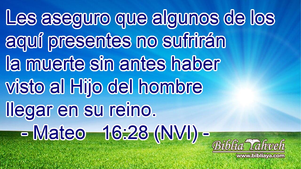  Les aseguro que algunos de los aquí presentes no sufrirán la muerte sin antes haber visto al Hijo del hombre llegar en su reino. 