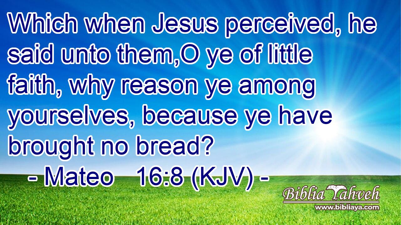 Which when Jesus perceived, he said unto them,O ye of little faith, why reason ye among yourselves, because ye have brought no bread?