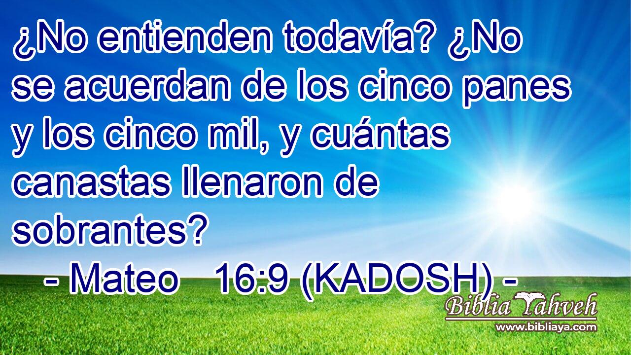  ¿No entienden todavía? ¿No se acuerdan de los cinco panes y los cinco mil, y cuántas canastas llenaron de sobrantes? 