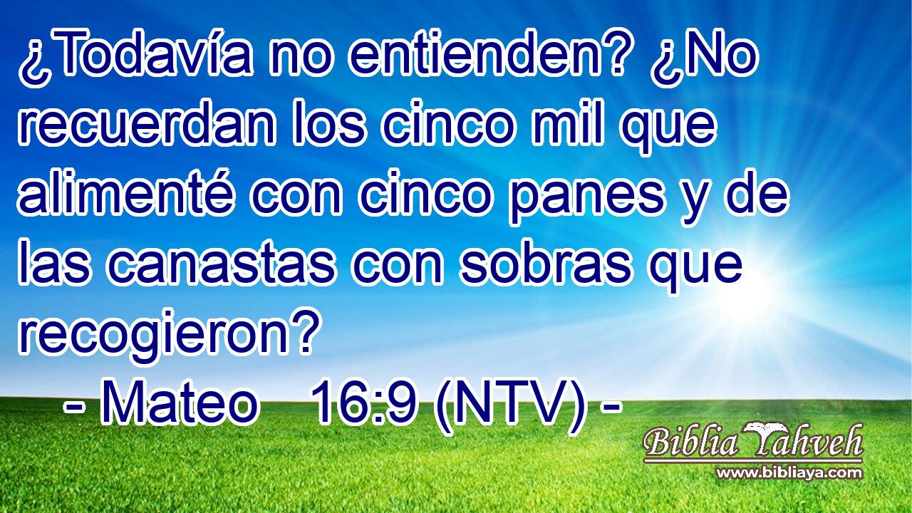 ¿Todavía no entienden? ¿No recuerdan los cinco mil que alimenté con cinco panes y de las canastas con sobras que recogieron?