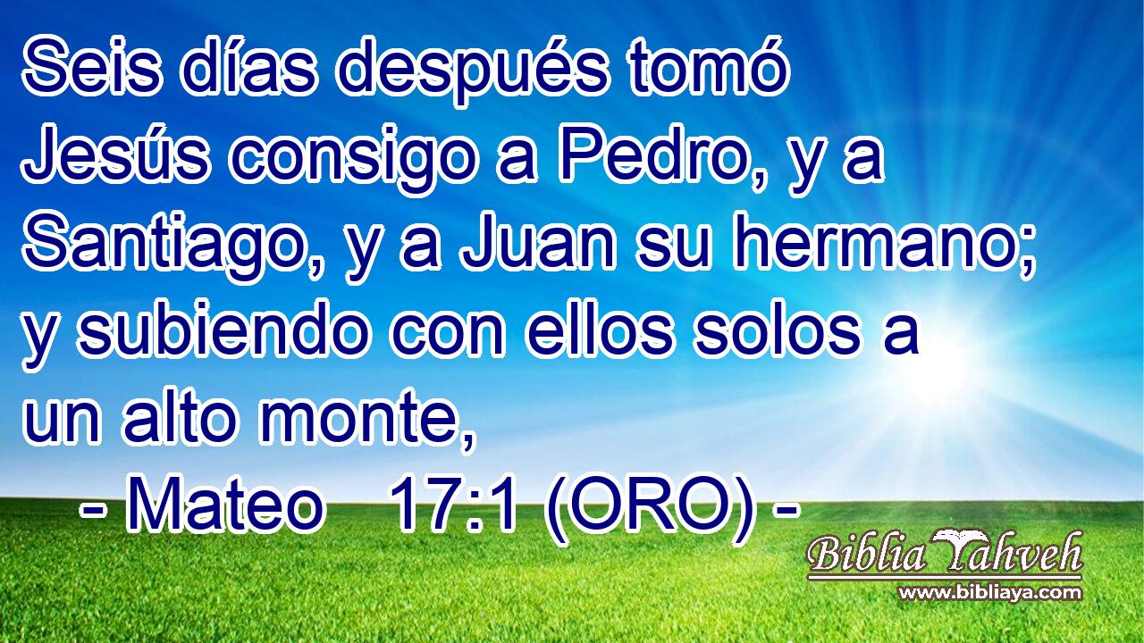  Seis días después tomó Jesús consigo a Pedro, y a Santiago, y a Juan su hermano; y subiendo con ellos solos a un alto monte, 