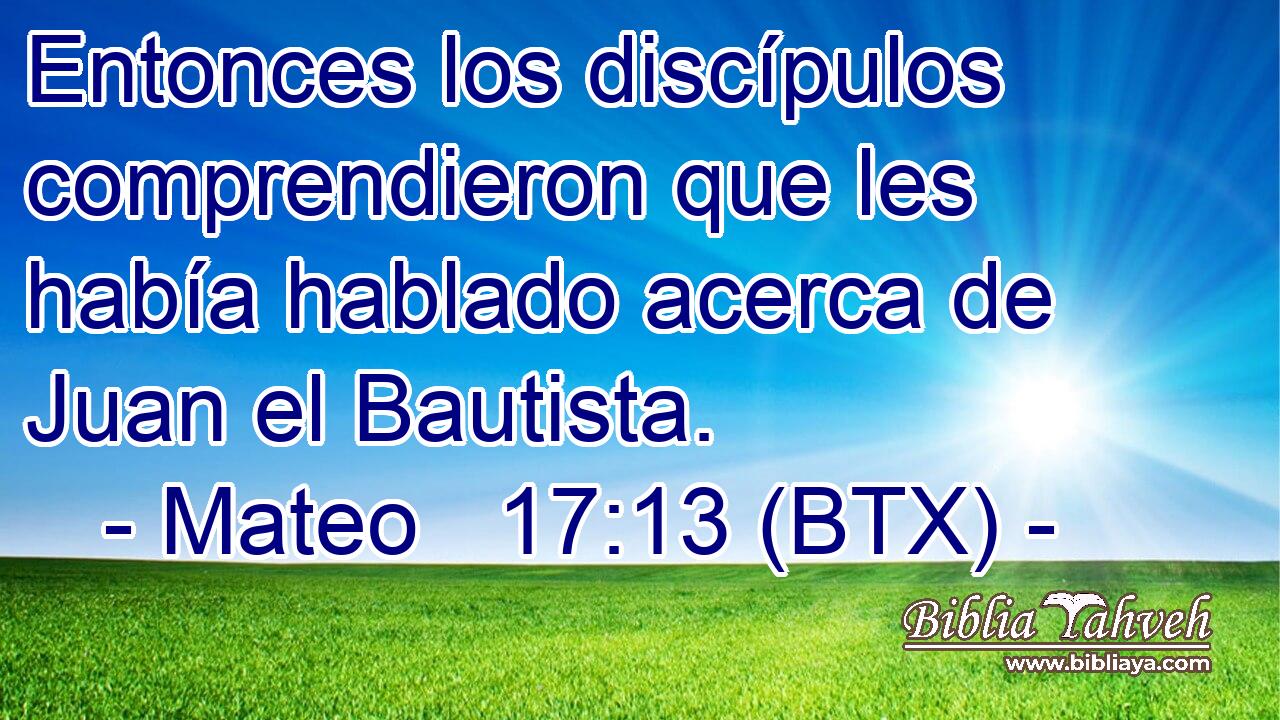 Entonces los discípulos comprendieron que les había hablado acerca de Juan el Bautista.