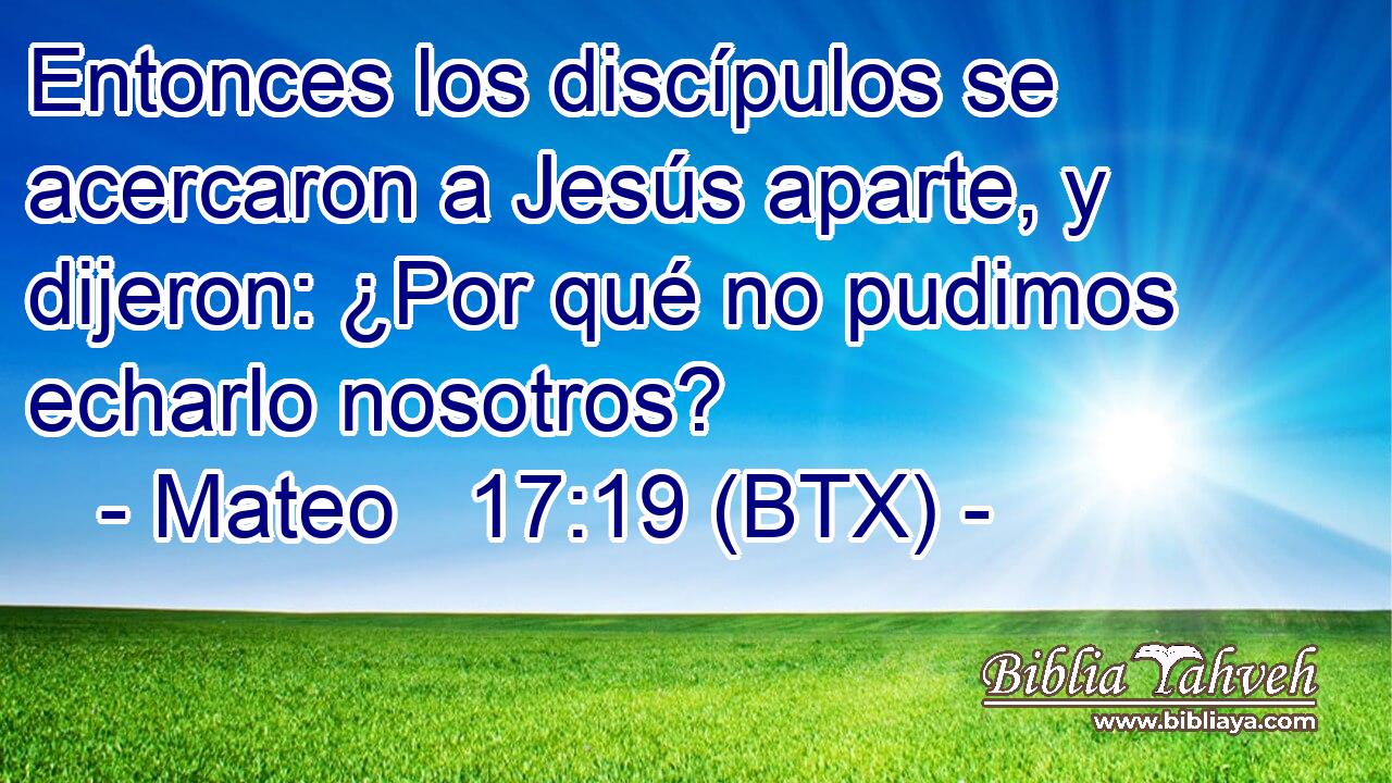 Entonces los discípulos se acercaron a Jesús aparte, y dijeron: ¿Por qué no pudimos echarlo nosotros?