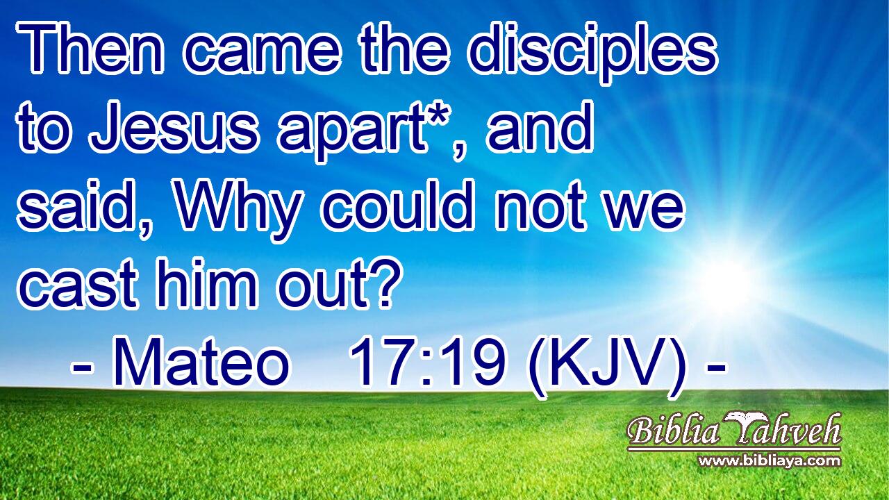 Then came the disciples to Jesus apart*, and said, Why could not we cast him out?