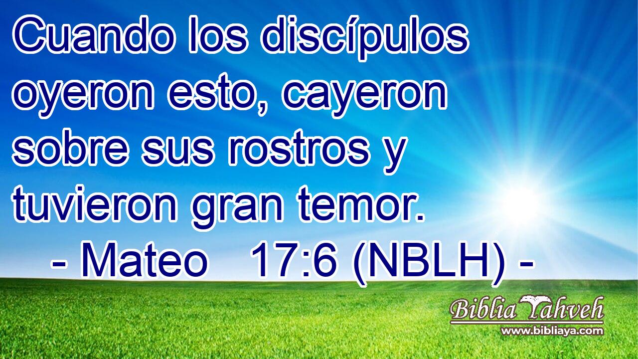  Cuando los discípulos oyeron esto, cayeron sobre sus rostros y tuvieron gran temor. 