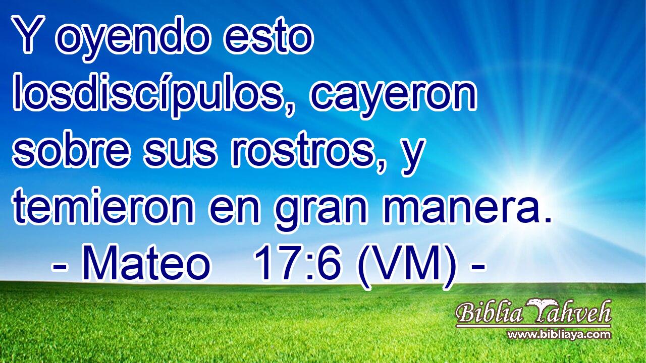  Y oyendo esto losdiscípulos, cayeron sobre sus rostros, y temieron en gran manera. 