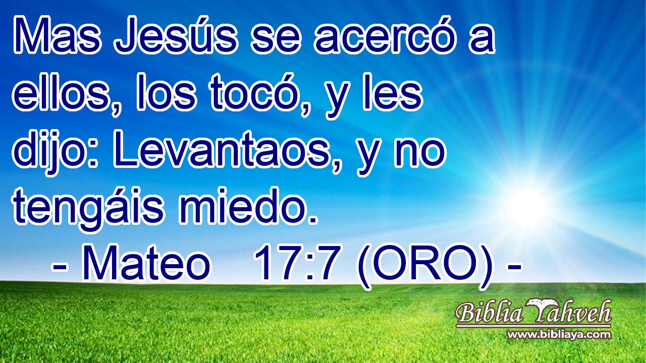  Mas Jesús se acercó a ellos, los tocó, y les dijo: Levantaos, y no tengáis miedo. 
