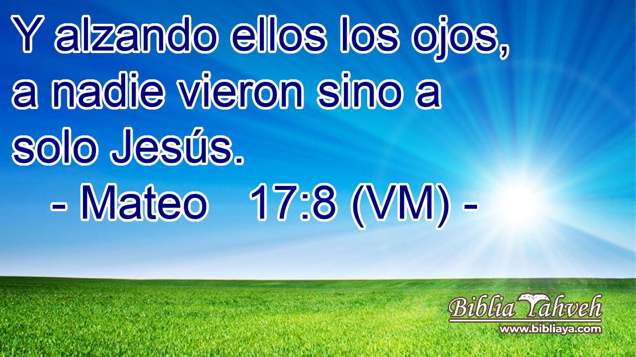  Y alzando ellos los ojos, a nadie vieron sino a solo Jesús. 