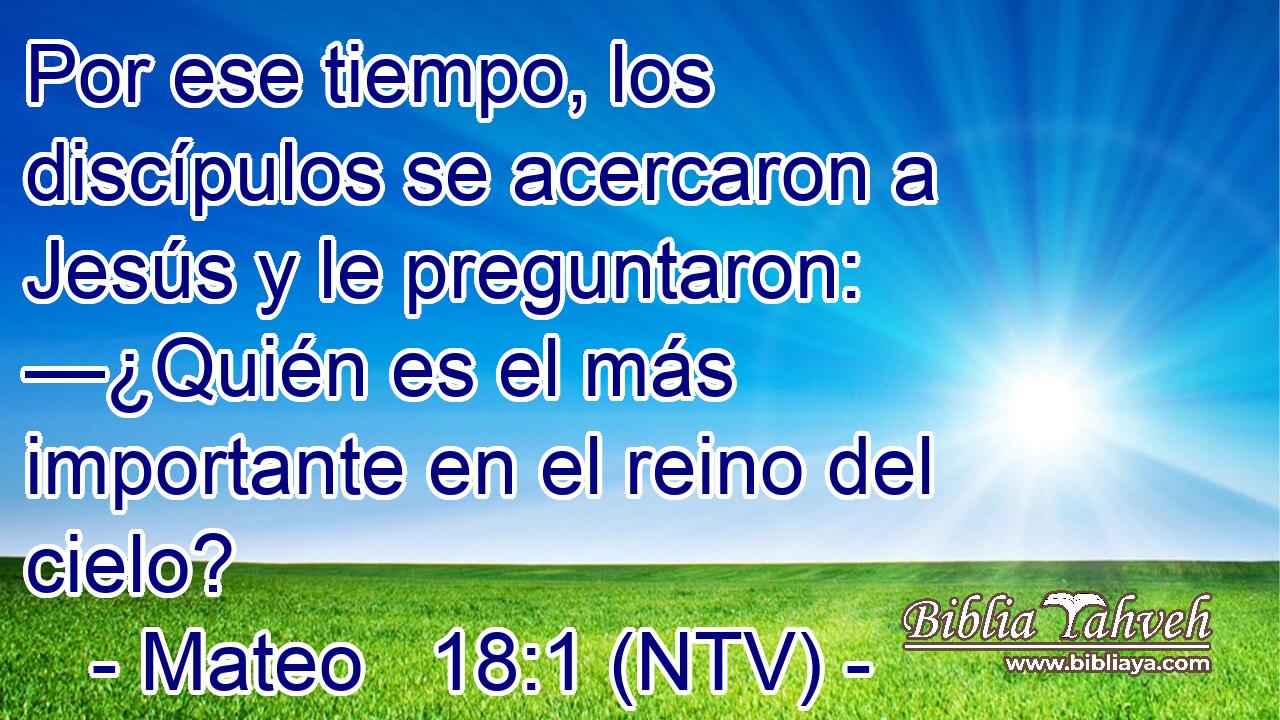 Por ese tiempo, los discípulos se acercaron a Jesús y le preguntaron: —¿Quién es el más importante en el reino del cielo?