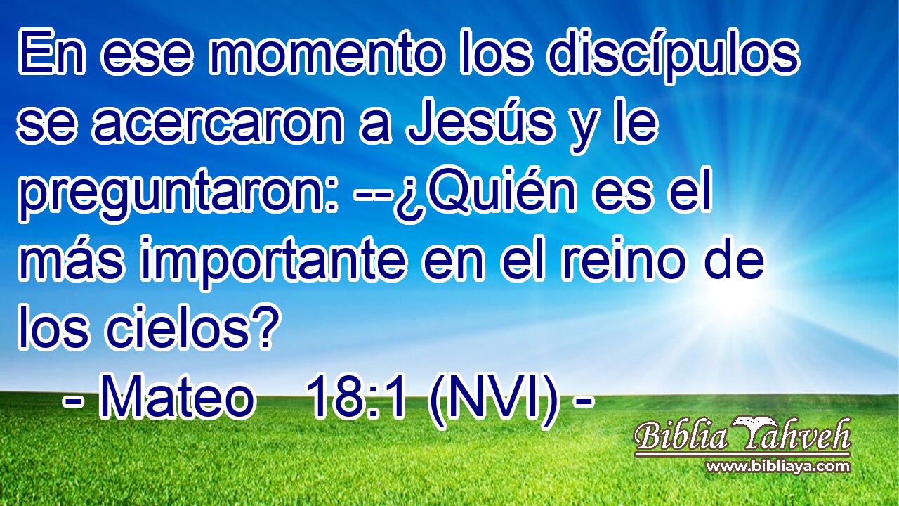  En ese momento los discípulos se acercaron a Jesús y le preguntaron: --¿Quién es el más importante en el reino de los cielos? 