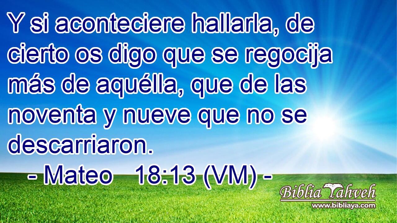  Y si aconteciere hallarla, de cierto os digo que se regocija más de aquélla, que de las noventa y nueve que no se descarriaron. 