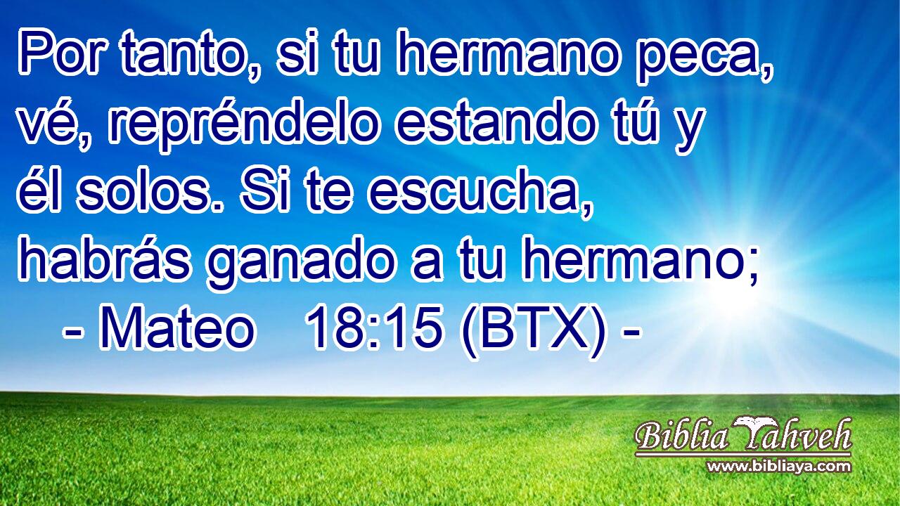 Por tanto, si tu hermano peca, vé, repréndelo estando tú y él solos. Si te escucha, habrás ganado a tu hermano;