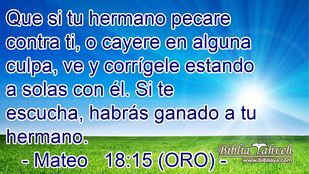  Que si tu hermano pecare contra ti, o cayere en alguna culpa, ve y corrígele estando a solas con él. Si te escucha, habrás ganado a tu hermano. 
