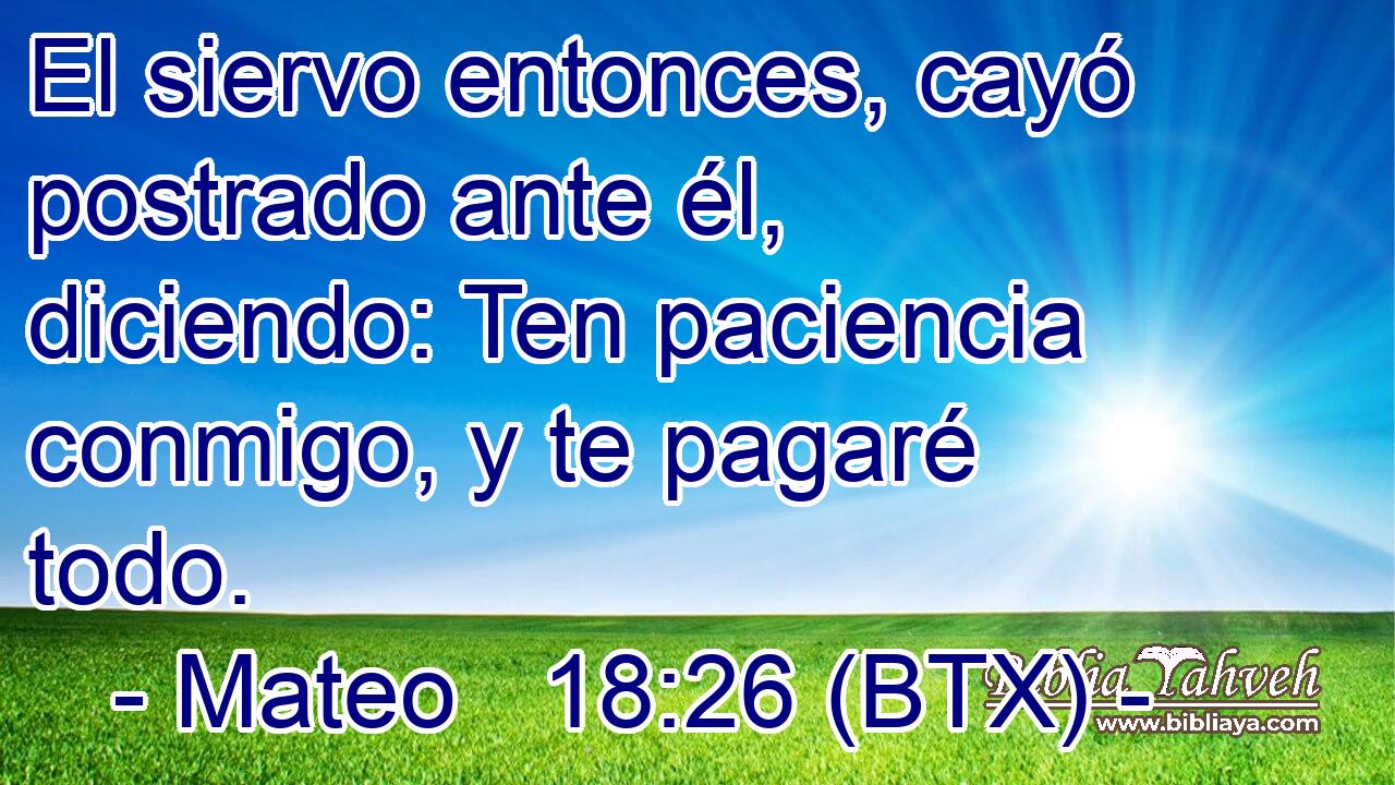 El siervo entonces, cayó postrado ante él, diciendo: Ten paciencia conmigo, y te pagaré todo.